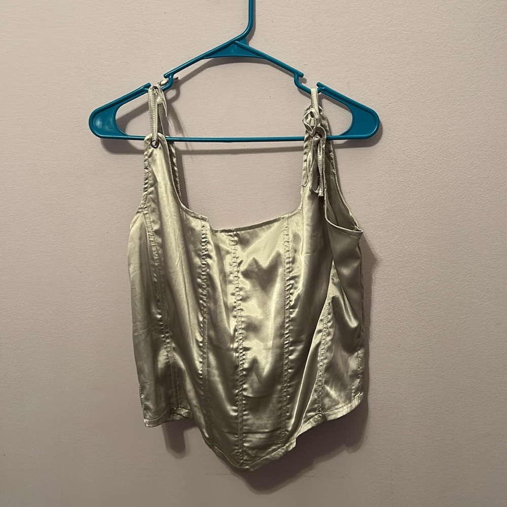 Dolls kill Silver satin corset top with tie shoulder straps